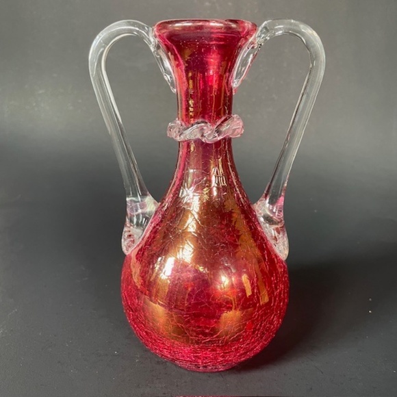 Vintage Hand-blown Crackle Glass Vase - Picture 1 of 5